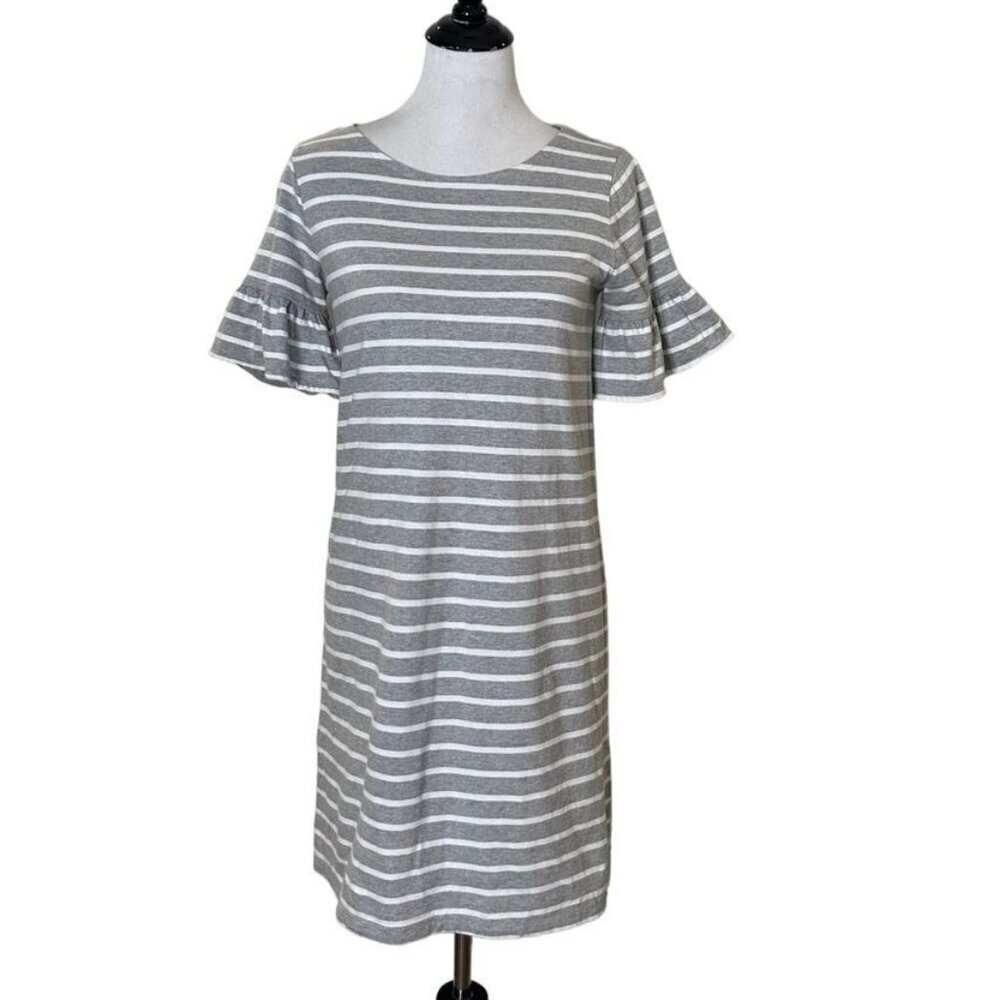 4 for $40 SALE! J Crew Factory Ruffle TShirt Dress, Grey/White Stripe, Size S